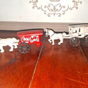 Coca-Cola  Horse-Drawn Wagon & Fresh Milk Horse W/ Wagon Cast Iron Toys Vintage